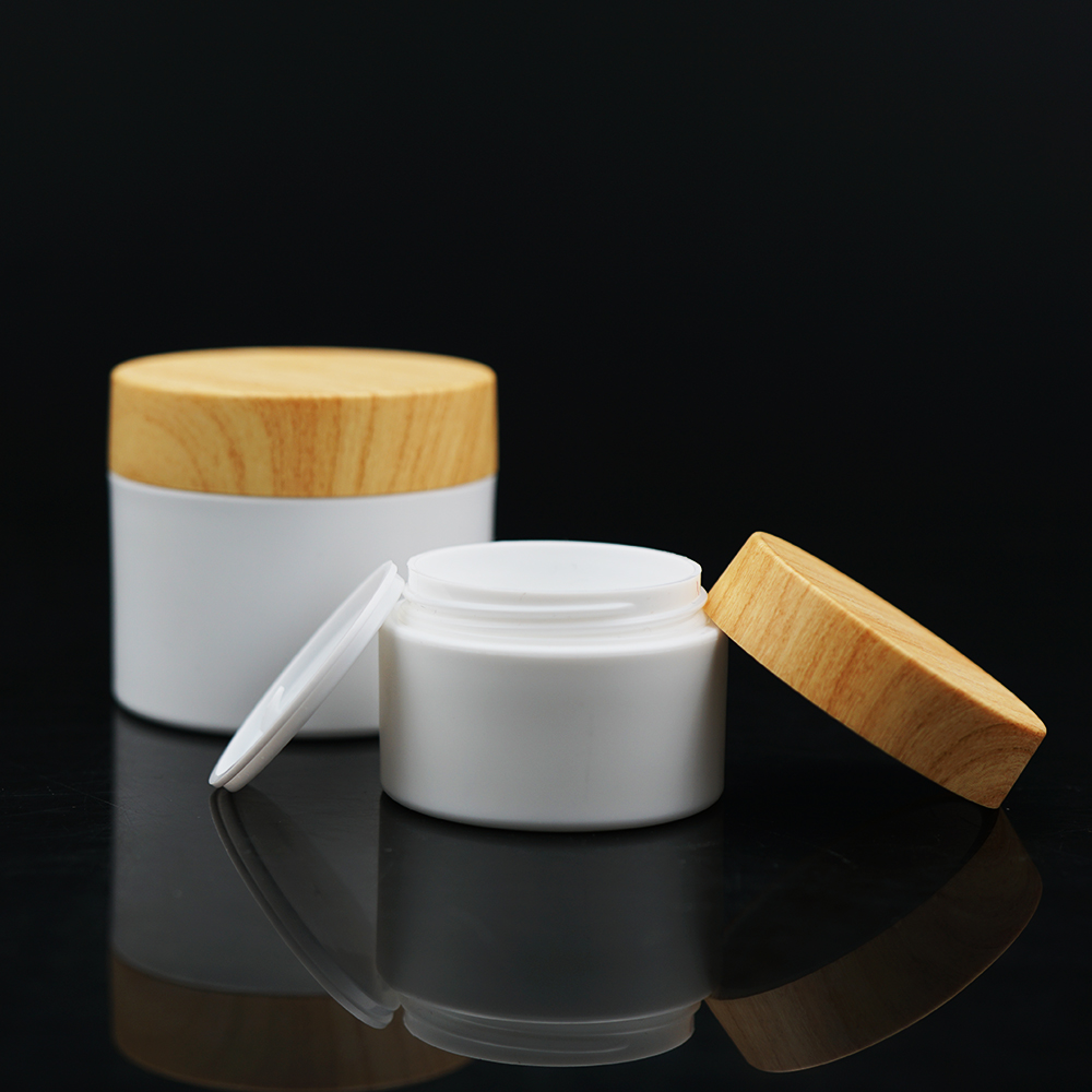 Fast Delivery 100g 150g 200g 250g PP plastic double wall cosmetic cream jar with bamboo printing lids