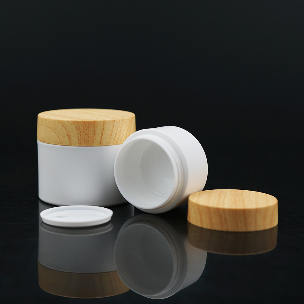 Fast Delivery 100g 150g 200g 250g PP plastic double wall cosmetic cream jar with bamboo printing lids