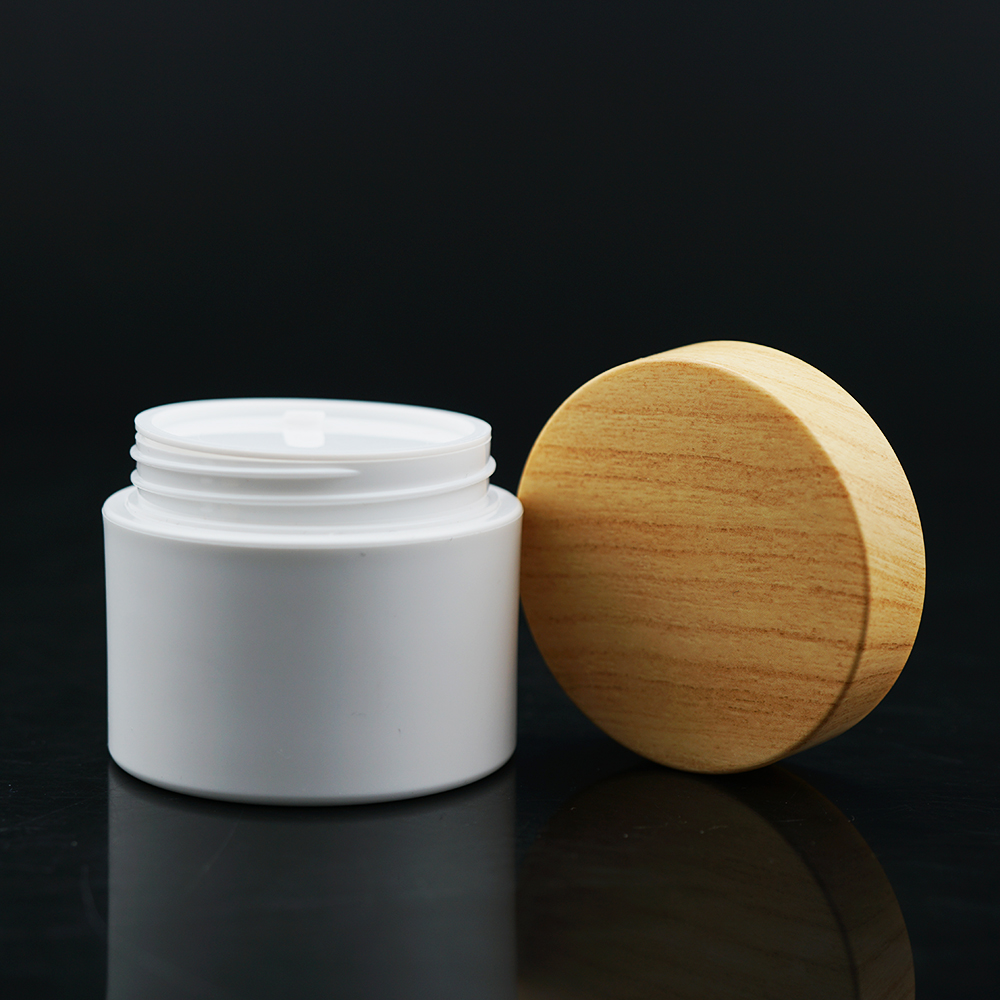 Fast Delivery 100g 150g 200g 250g PP plastic double wall cosmetic cream jar with bamboo printing lids