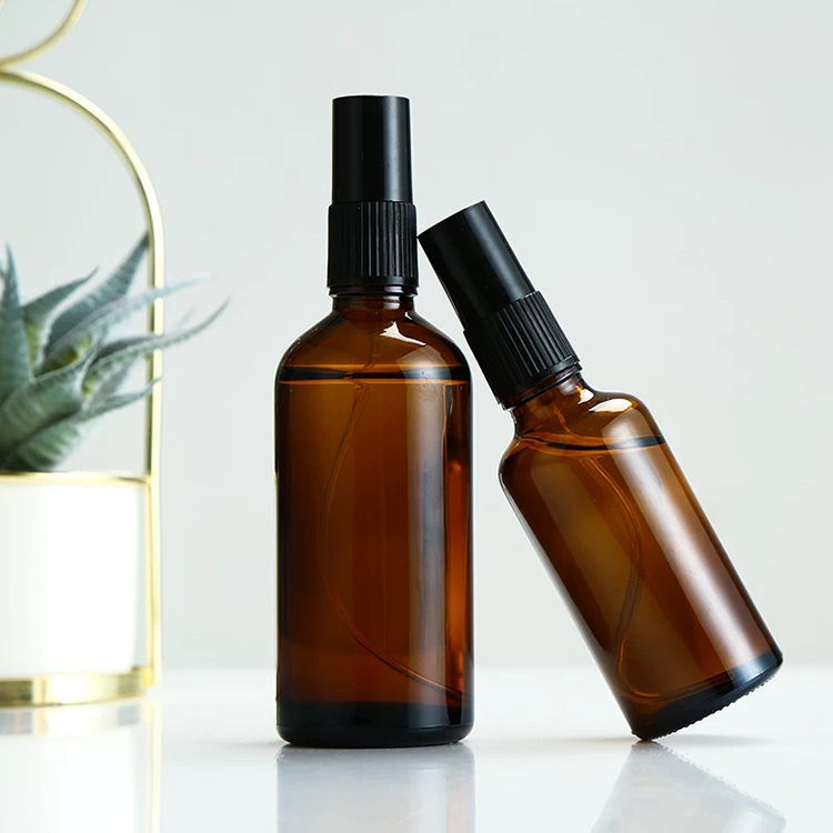 Fast Delivery Cylinder Round Shaped Refillable Amber Glass Spray Bottle