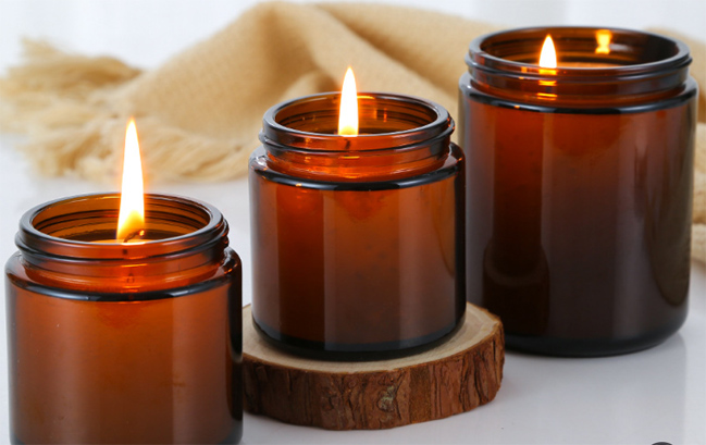 Fast Delivery Empty Round 9 Ounce 9oz Custom Amber Glass Candle Jar 250 ml Candle Holder With Lid