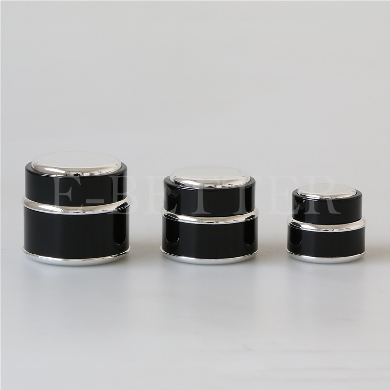 Fast shipment luxury empty 15ml 15g black body silver ring cosmetic cream plastic packaging jar
