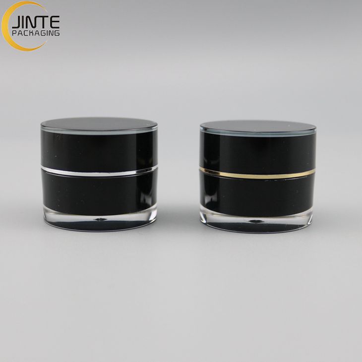 Fast shipping Stock 5ml Acrylic jar Black color plastic jar with silver gold ring for cream