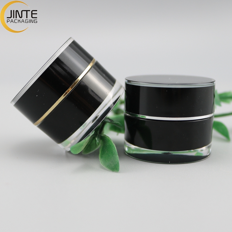 Fast shipping Stock 5ml Acrylic jar Black color plastic jar with silver gold ring for cream