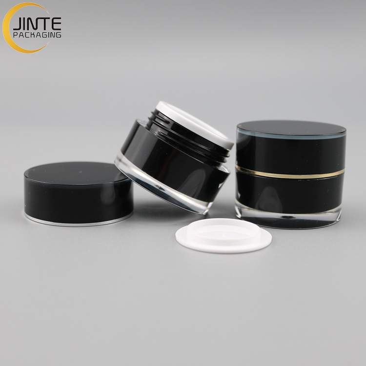 Fast shipping Stock 5ml Acrylic jar Black color plastic jar with silver gold ring for cream
