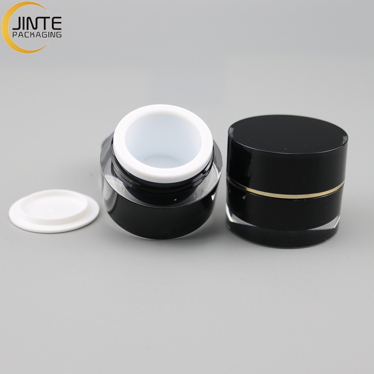 Fast shipping Stock 5ml Acrylic jar Black color plastic jar with silver gold ring for cream