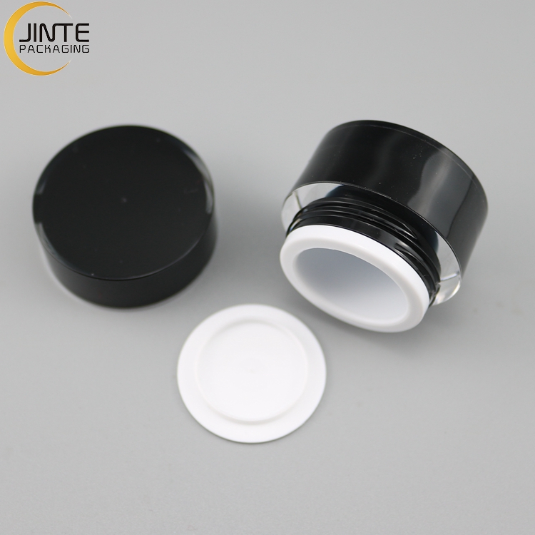 Fast shipping Stock 5ml Acrylic jar Black color plastic jar with silver gold ring for cream