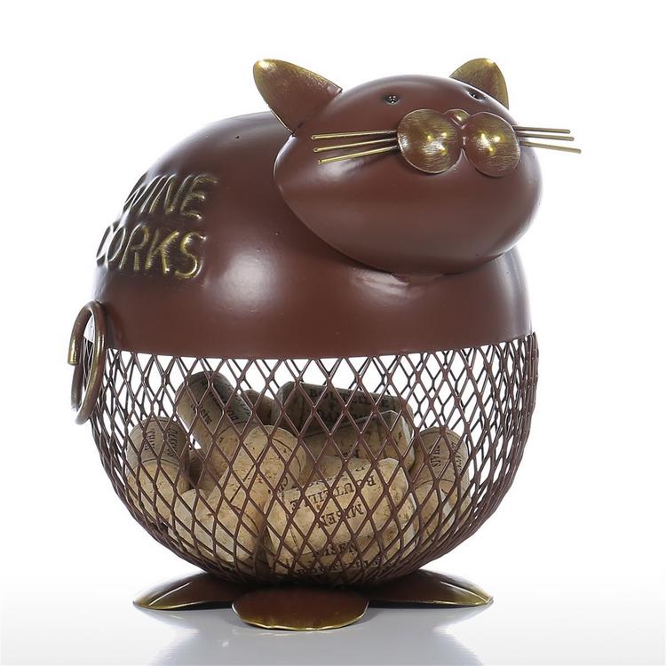 Fat Cat Wine Storage Decoration Kitchen Supplies Iron Art Fat Cat Wine Cork Storage Basket Home Decoration Art