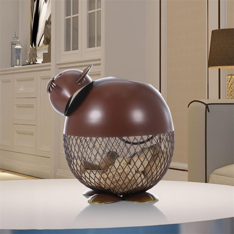 Fat Cat Wine Storage Decoration Kitchen Supplies Iron Art Fat Cat Wine Cork Storage Basket Home Decoration Art