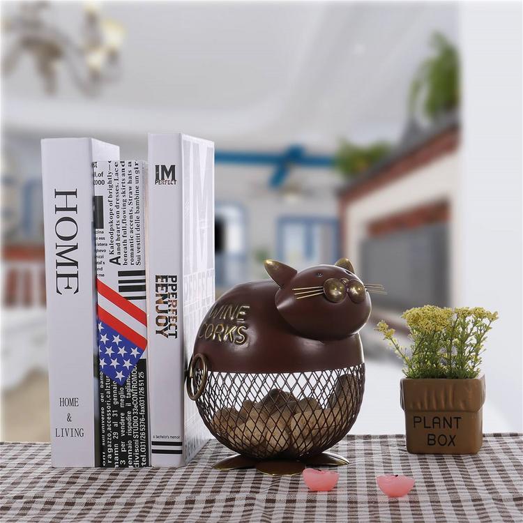Fat Cat Wine Storage Decoration Kitchen Supplies Iron Art Fat Cat Wine Cork Storage Basket Home Decoration Art