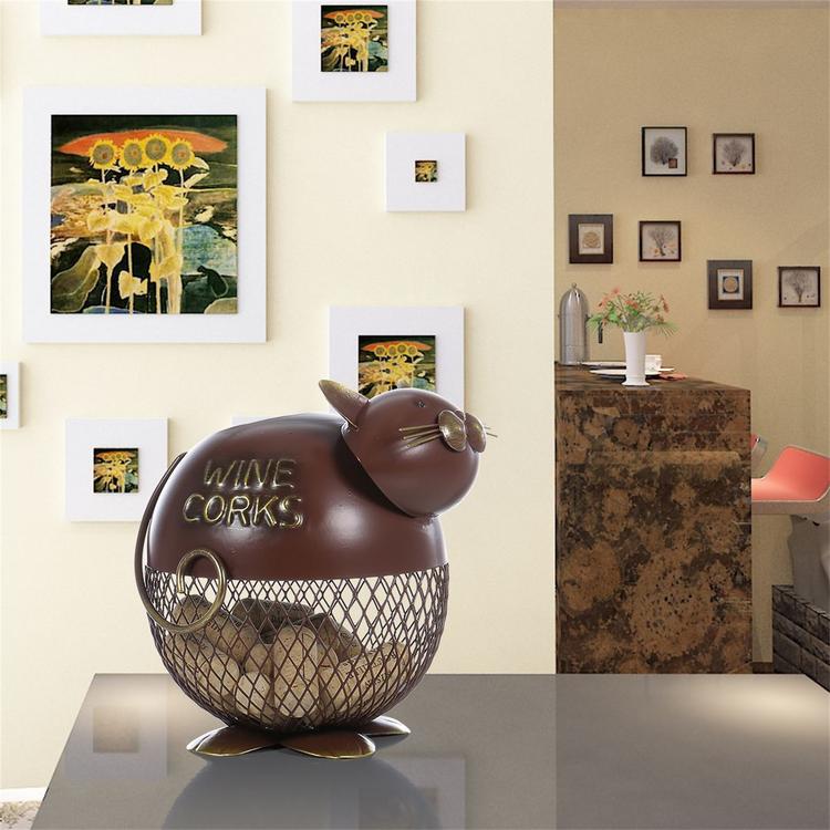 Fat Cat Wine Storage Decoration Kitchen Supplies Iron Art Fat Cat Wine Cork Storage Basket Home Decoration Art