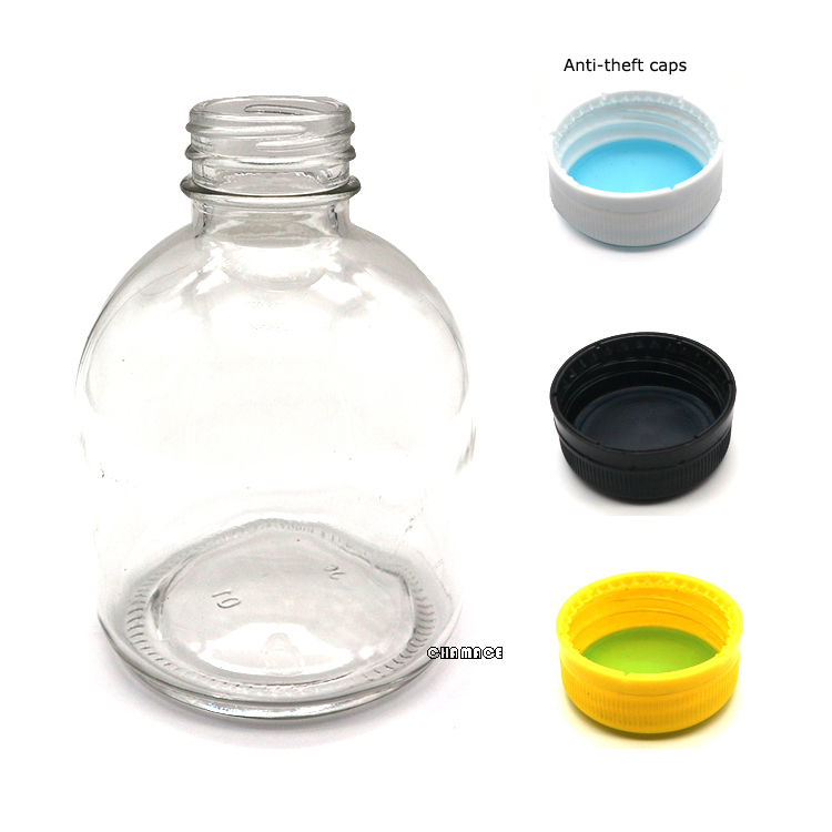 Fat Round Beverage Glass Bottle 250ml 350ml 500ml with Anti-theft Lids