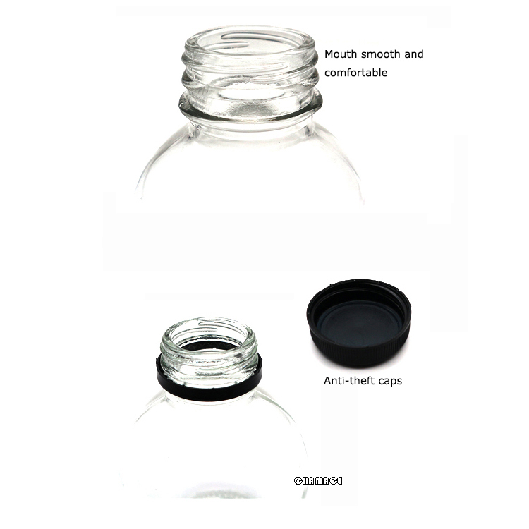 Fat Round Beverage Glass Bottle 250ml 350ml 500ml with Anti-theft Lids