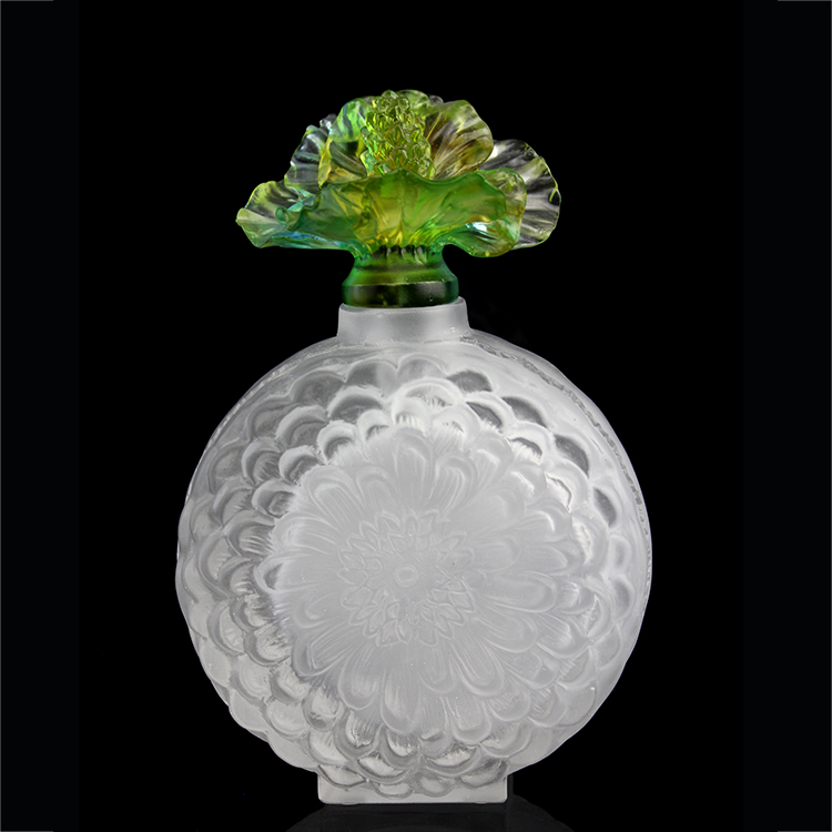 Fengming Wholesale Luxury Green White Empty Round Shaped Glass Hibiscus Perfume Bottle Crafts