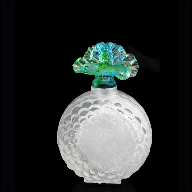 Fengming Wholesale Luxury Green White Empty Round Shaped Glass Hibiscus Perfume Bottle Crafts
