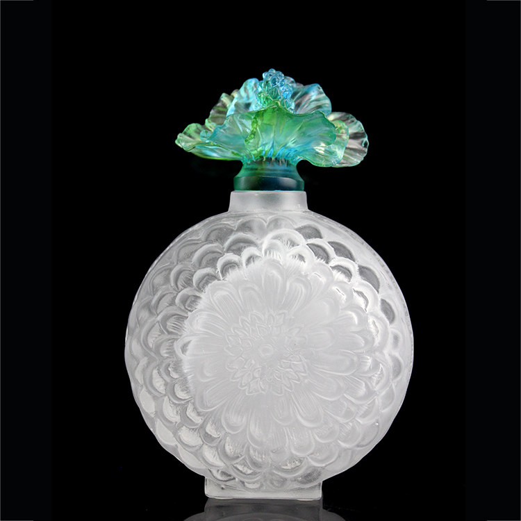 Fengming Wholesale Luxury Green White Empty Round Shaped Glass Hibiscus Perfume Bottle Crafts