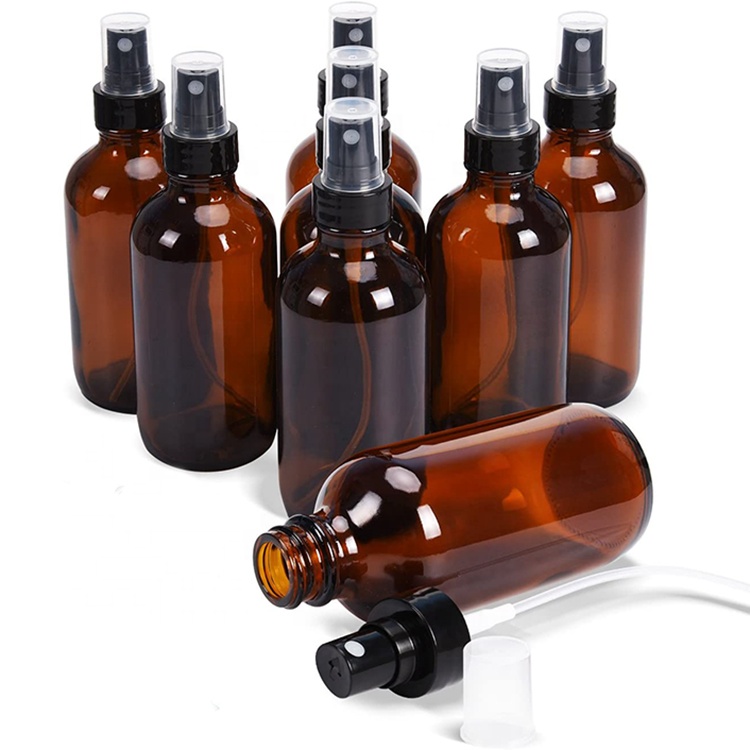 Fine Mist Sprayers 4 oz Amber Boston Round Glass Bottles  Empty Spray Atomizer for Essential Oils Aromatherapy Cosmetic Sprays