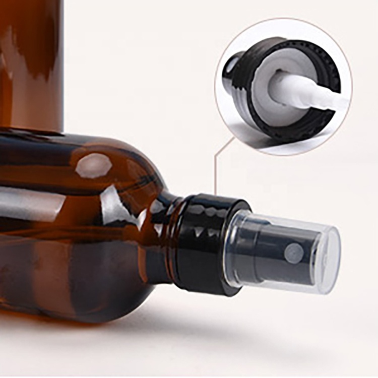 Fine Mist Sprayers 4 oz Amber Boston Round Glass Bottles Empty Spray Atomizer for Essential Oils Aromatherapy Cosmetic Sprays