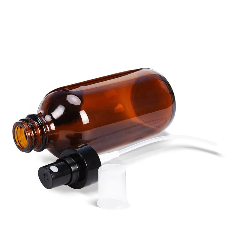 Fine Mist Sprayers 4 oz Amber Boston Round Glass Bottles Empty Spray Atomizer for Essential Oils Aromatherapy Cosmetic Sprays
