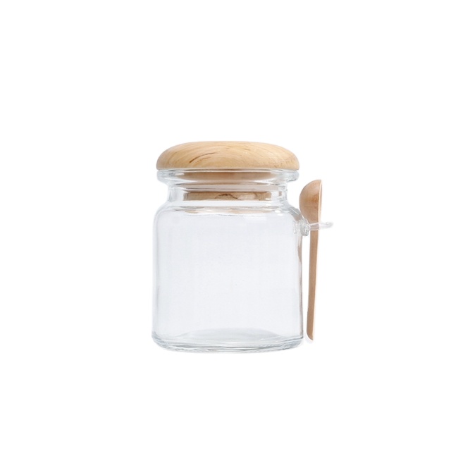 First-class packaging jar manufacturer bath salt bottle clear glass jar with wooden lid
