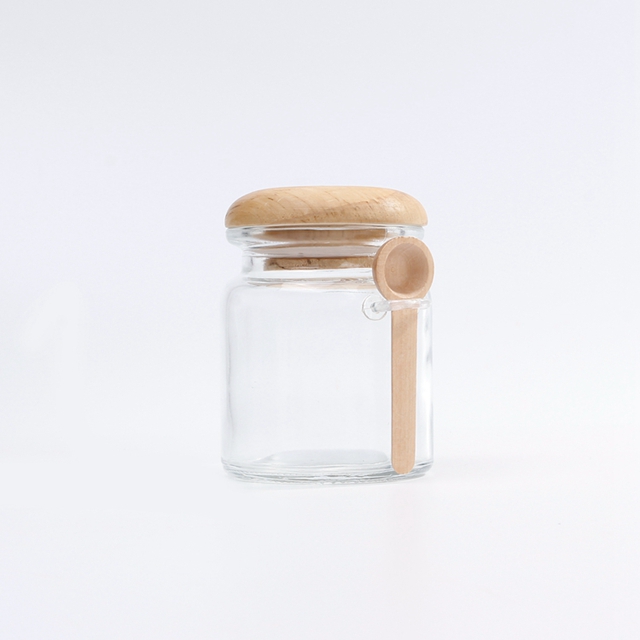 First-class packaging jar manufacturer bath salt bottle clear glass jar with wooden lid