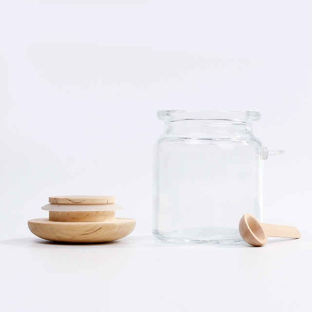 First-class packaging jar manufacturer bath salt bottle clear glass jar with wooden lid