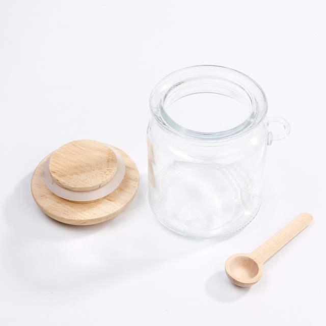First-class packaging jar manufacturer bath salt bottle clear glass jar with wooden lid