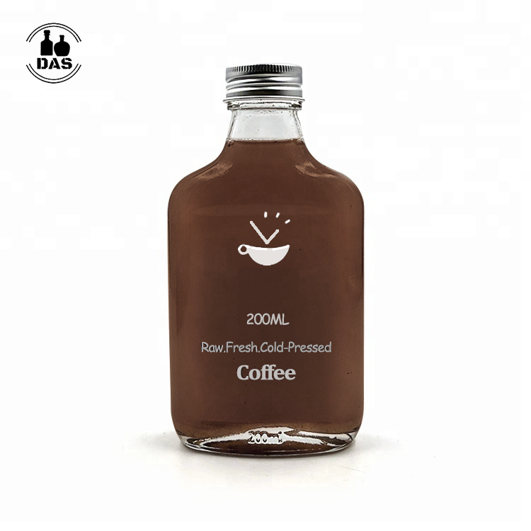 Flask bottle 200ml flat glass cold brew coffee juice bottles for Liquor Tea Milk