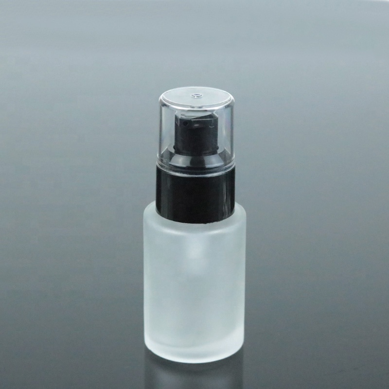 Flat Cylinder 30ml 50ml 60ml 100ml empty skincare frosted glass cosmetic bottle with pump (EPG13)