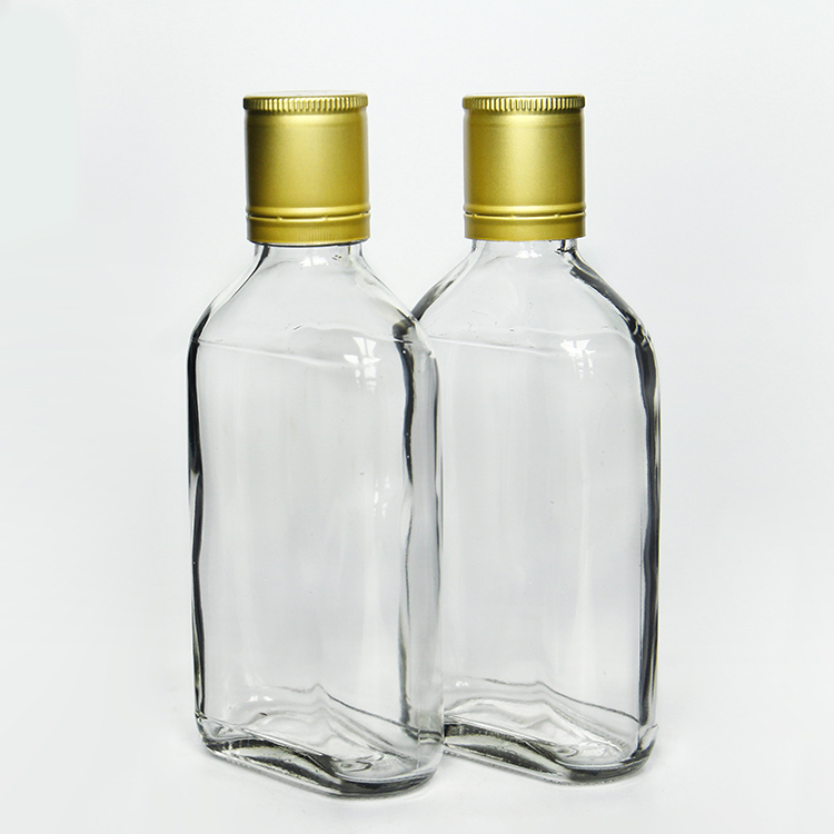 Flat Flask Glass Bottle with Screw Lid for Cold Drip Coffee Juice Vodka