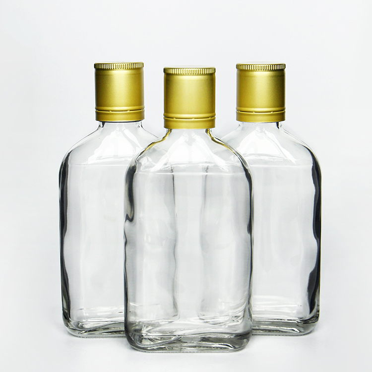 Flat Flask Glass Bottle with Screw Lid for Cold Drip Coffee Juice Vodka