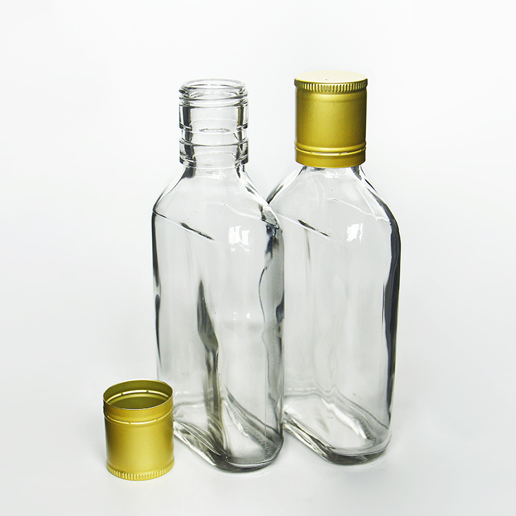 Flat Flask Glass Bottle with Screw Lid for Cold Drip Coffee Juice Vodka