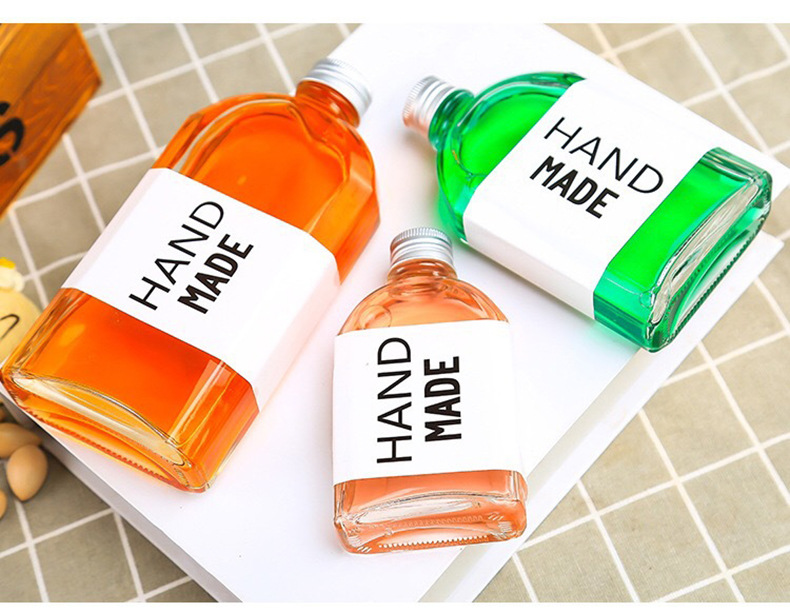 Flat Flask Shape With Aluminum Cap For Iced Cold Brew Coffee 100ml 200ml 250ml 350ml Glass Bottle