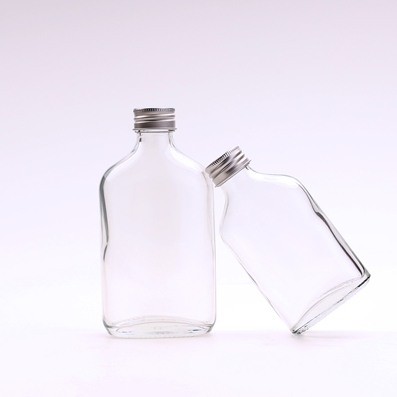 Flat Glass Bottle 50ml 100ml 200ml 250ml 350ml 500ml Glass Beverage Juice Bottle Coffee bottle with Lid