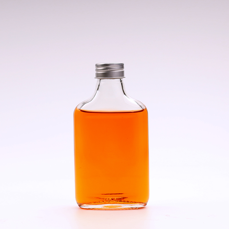 Flat Glass Bottle 50ml 100ml 200ml 250ml 350ml 500ml Glass Beverage Juice Bottle Coffee bottle with Lid