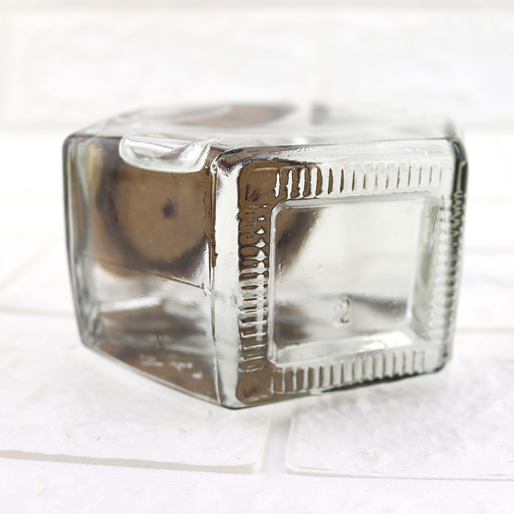 Flat Hexagonal Honey Square Jar Glass Jar Wood Lid Storage