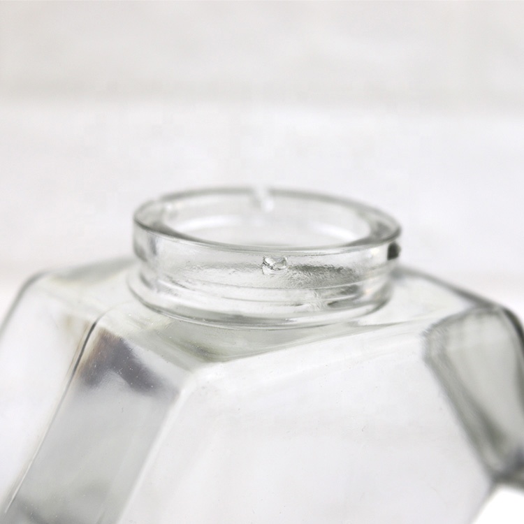 Flat Hexagonal Honey Square Jar Glass Jar Wood Lid Storage