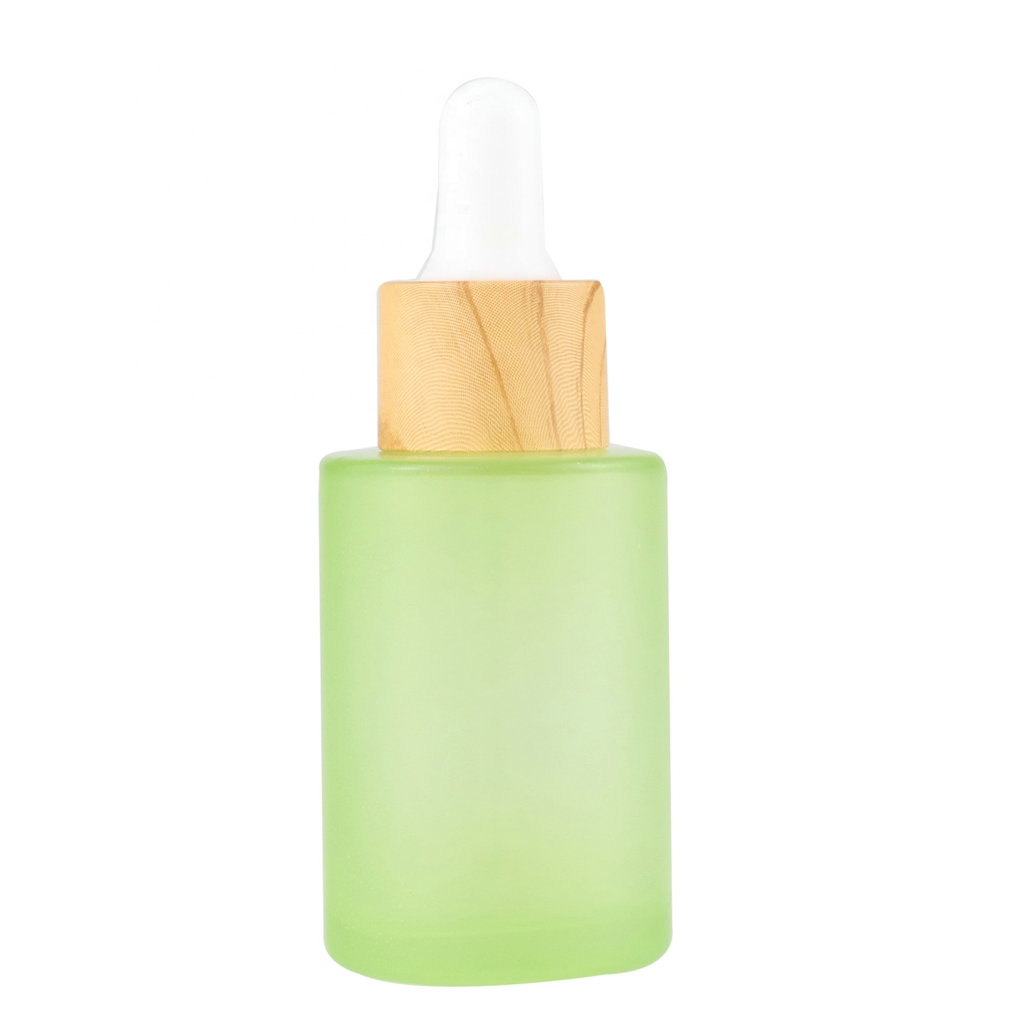 Flat Shoulder 30ml Essential Oil Glass Dropper Round  Bottle With Bamboo Cap