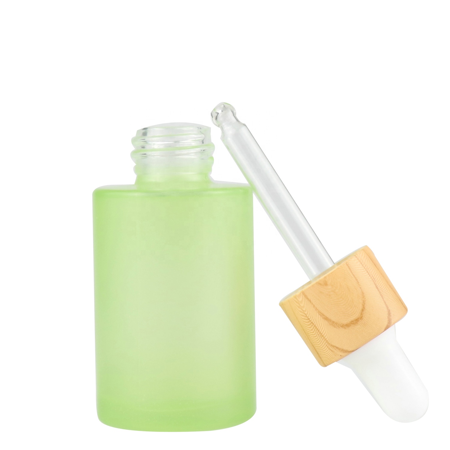 Flat Shoulder 30ml Essential Oil Glass Dropper Round Bottle With Bamboo Cap