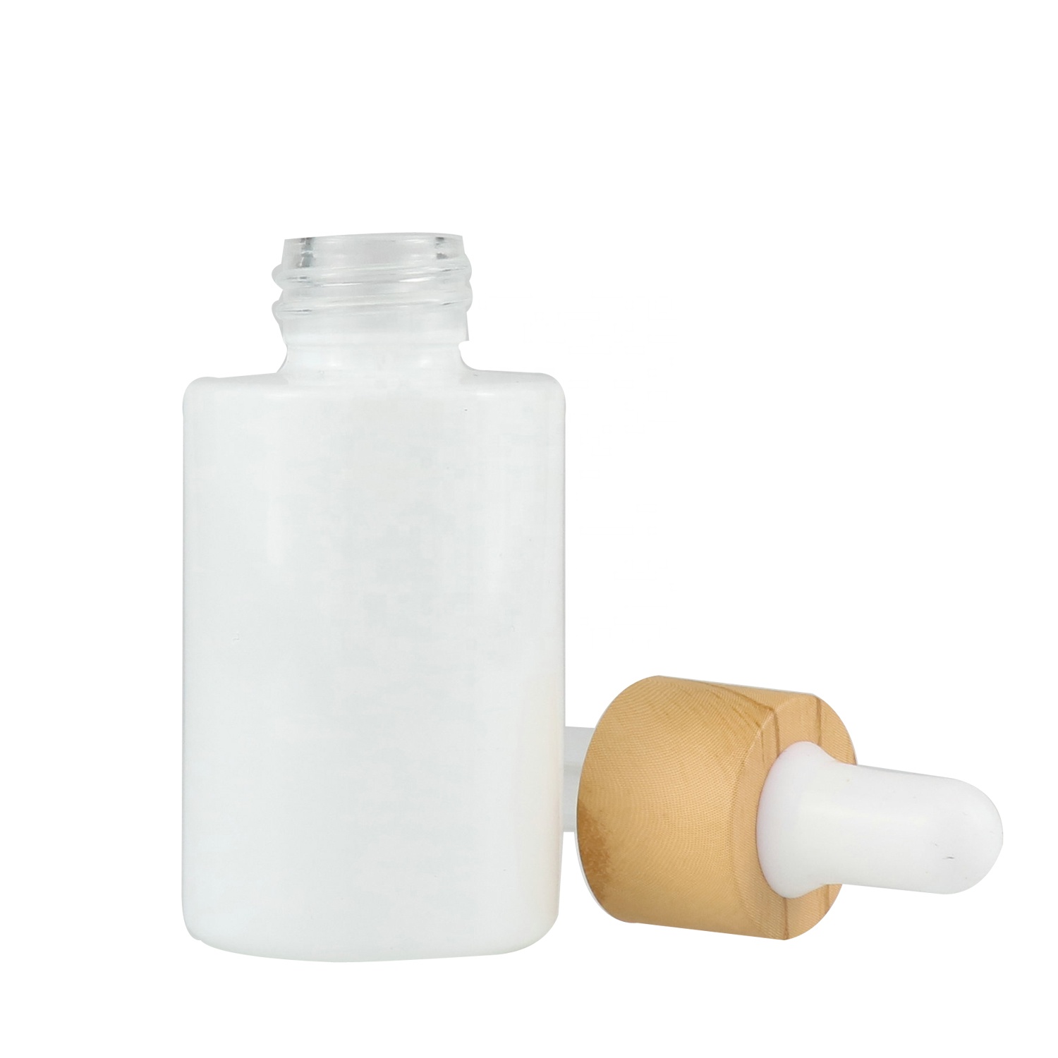 Flat Shoulder 30ml Essential Oil Glass Dropper Round Bottle With Bamboo Cap