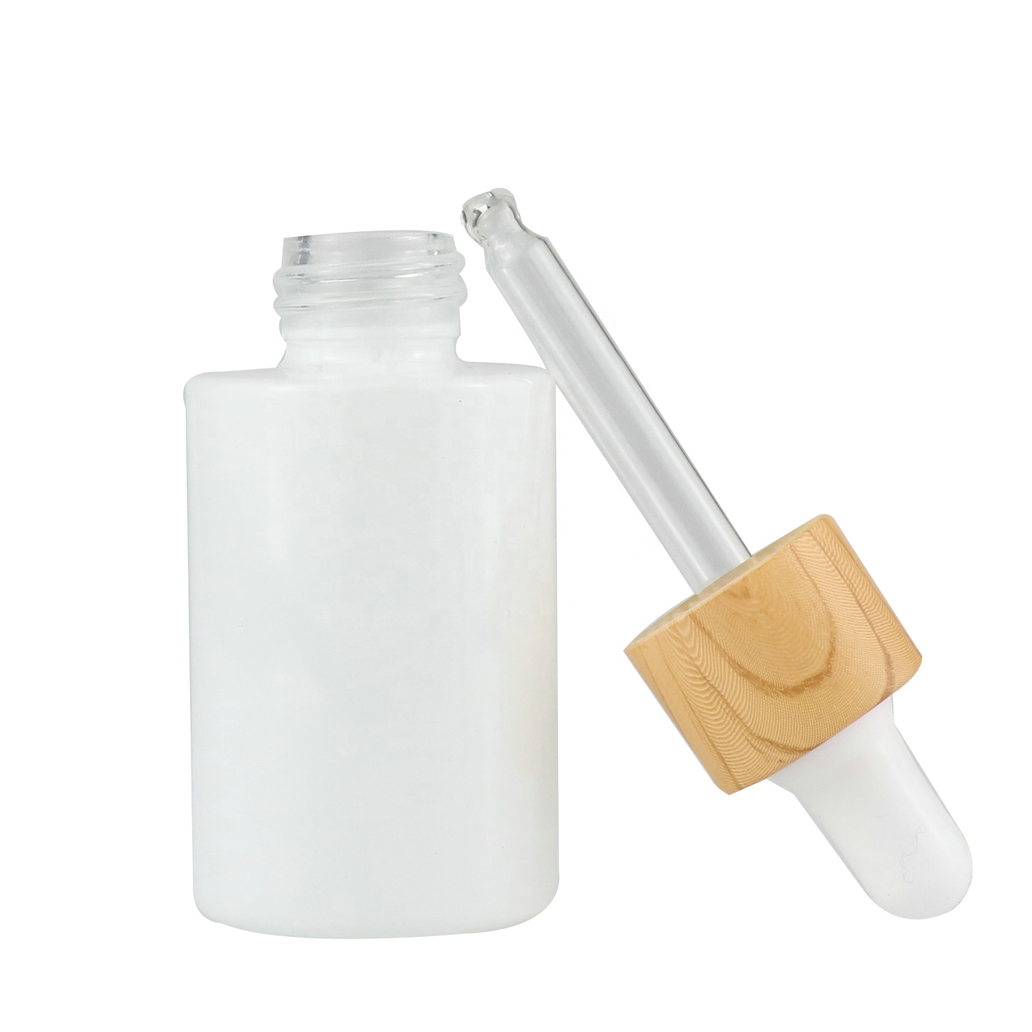 Flat Shoulder 30ml Essential Oil Glass Dropper Round Bottle With Bamboo Cap