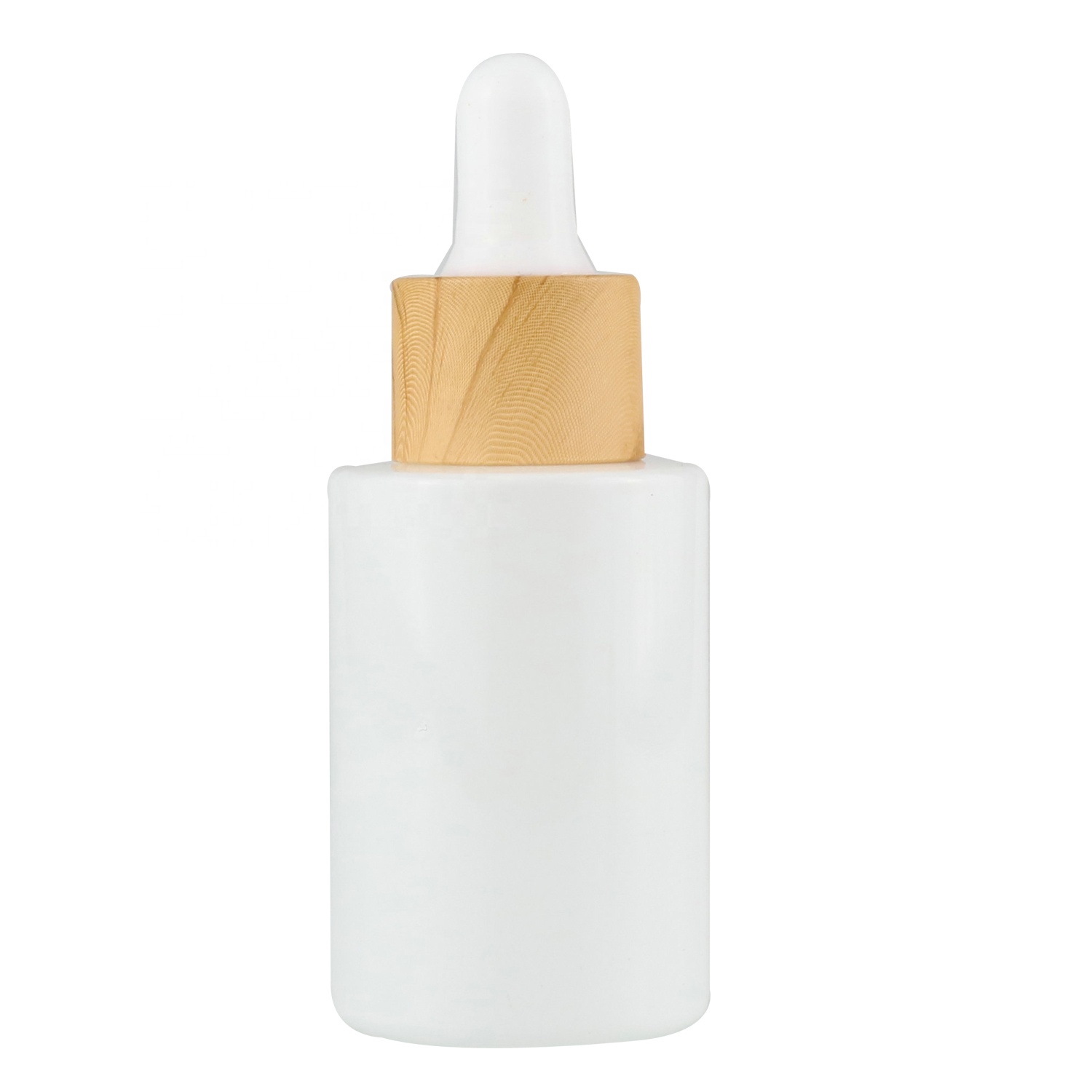 Flat Shoulder 30ml Essential Oil Glass Dropper Round Bottle With Bamboo Cap