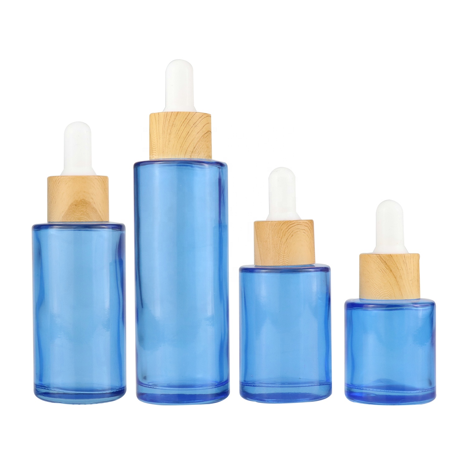 Flat Shoulder 30ml Essential Oil Glass Dropper Round Bottle With Bamboo Cap