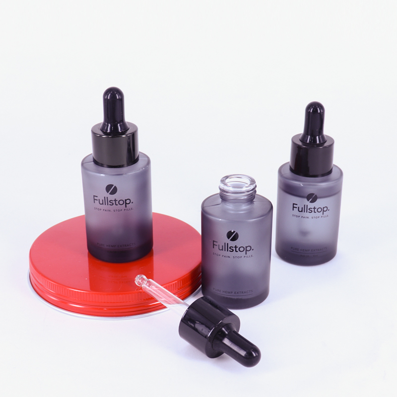 Flat Shoulder Glass Serum Pipette Bottle 30ml 40ml 50ml Cylinder frosted White Smooth Dropper Oil Bottle