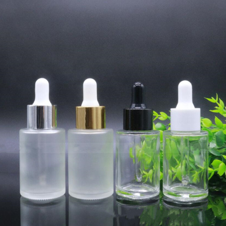 Flat Shoulder Glass Serum Pipette Bottle 30ml 40ml 50ml Cylinder frosted White Smooth Dropper Oil Bottle
