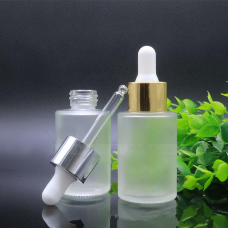 Flat Shoulder Glass Serum Pipette Bottle 30ml 40ml 50ml Cylinder frosted White Smooth Dropper Oil Bottle