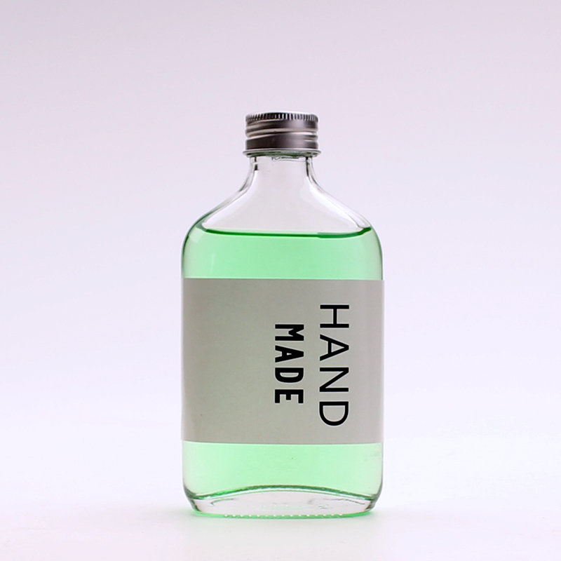 Flat Square Flask Glass Liquor Vodka Whisky Wine Bottle Juice Beverage Bottle With Cap