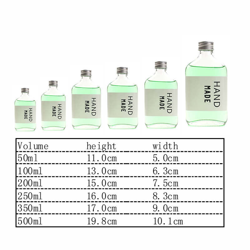 Flat Square Flask Glass Liquor Vodka Whisky Wine Bottle Juice Beverage Bottle With Cap