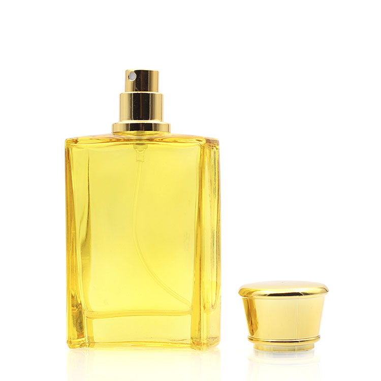 Flat Square Shaped 100ml Glass Perfume Spray Bottle With Aluminum Cap