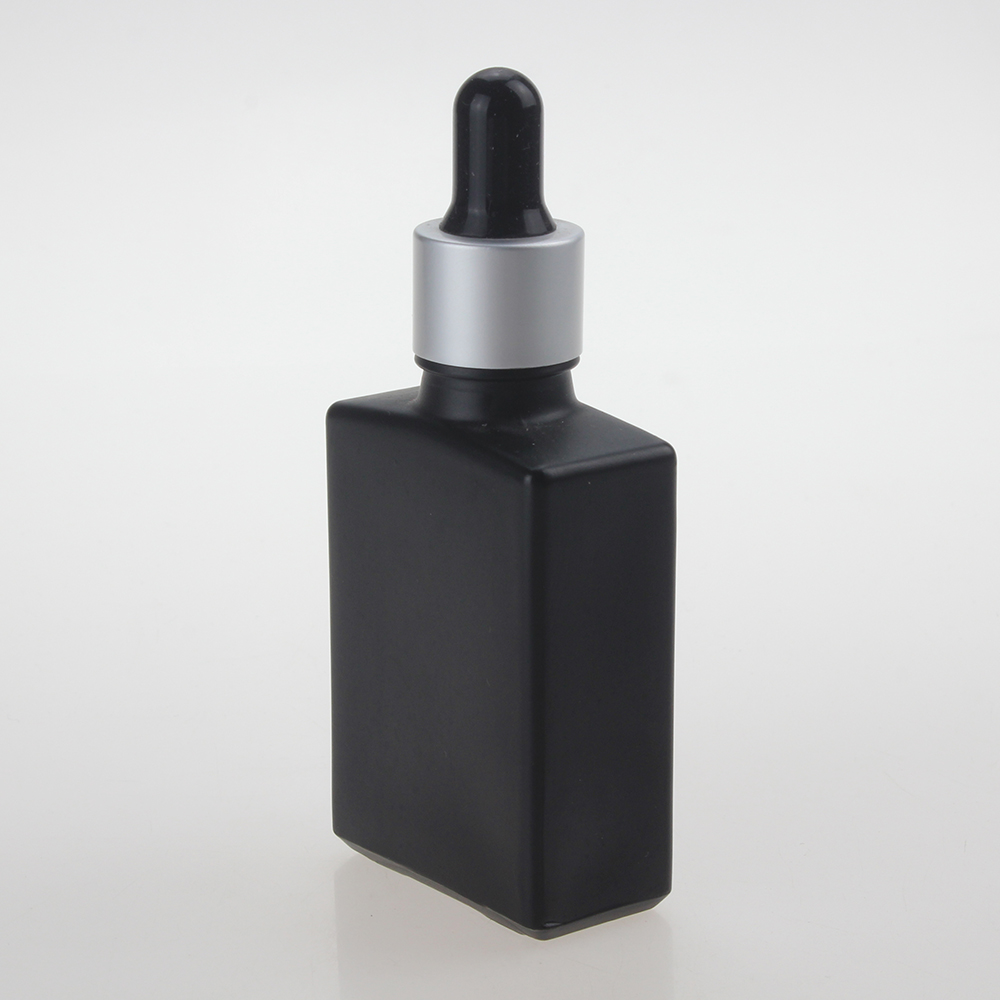 Flat Square White and Black Glass Essential Oil Dropper Botter, beard oil bottle with private label